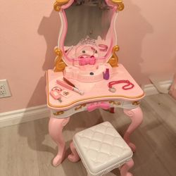 Disney Princess Vanity Table With Stool & Accessories Kids Makeup Play Set 
