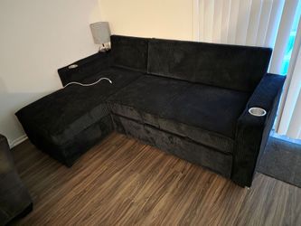 POUNDEX SLEEPER SECTIONAL CORDUROY BLACK, F8572 *(WORLD FURNITURE)*