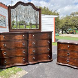 Dresser, mirror, and nightstand