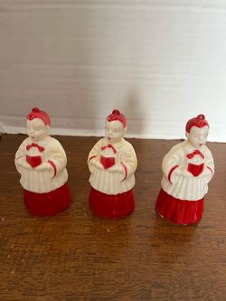 Vtg 1960's Bradford Red & White Plastic Choir Boy Ornaments Set of 3