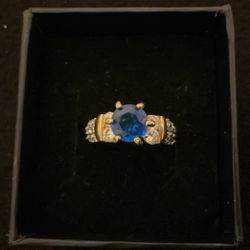 Gold Plated Sapphire Ring With Clear Crystals…THAILAND Size 6