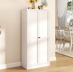 M295-Modern Sideboard Freestanding Storage Cabinet with Adjustable Shelves, 61in Tall Buffet Console Credenza for Dining Room Kitchen Pantry,61in-Whit