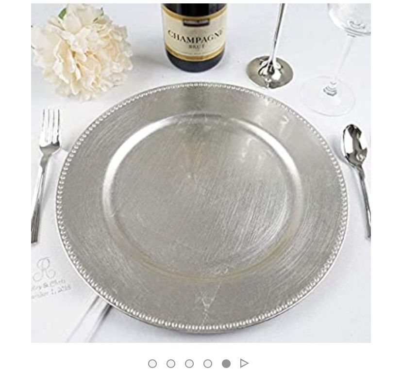 6 Silver round charger plates 13 inches New