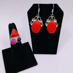 Silver Earrings And Ring