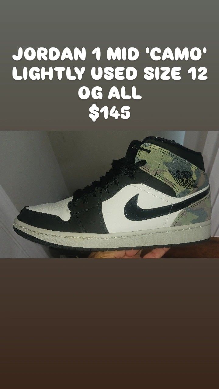 USED JORDAN 1 MID CAMO SIZE 12 $145