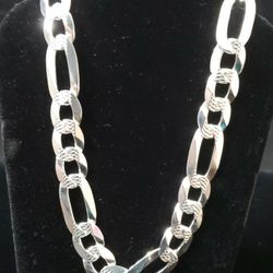 Sterling Silver Figaro Diamond Cut Design Chain 