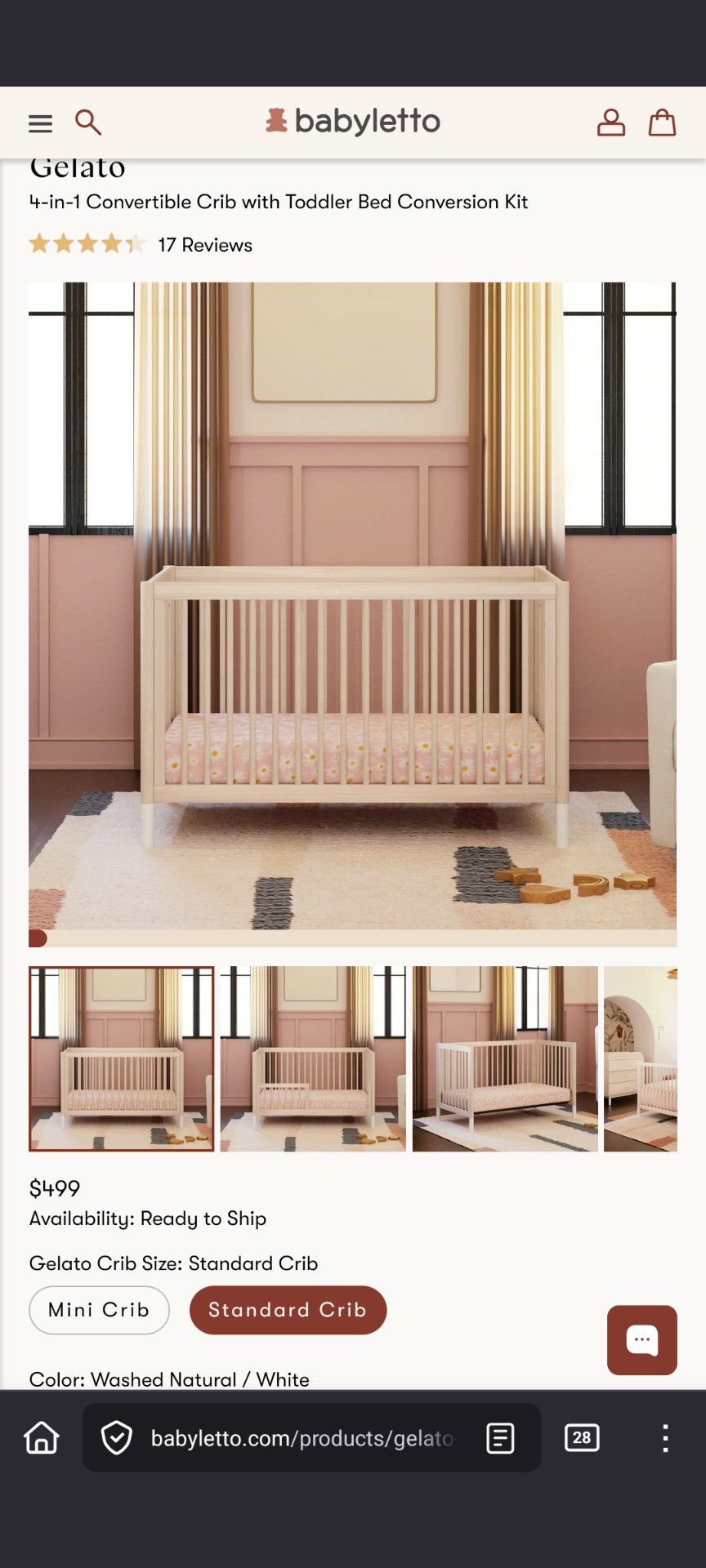 Babyletto Gelato 4 In 1 Convertible Crib In Washed Natural White