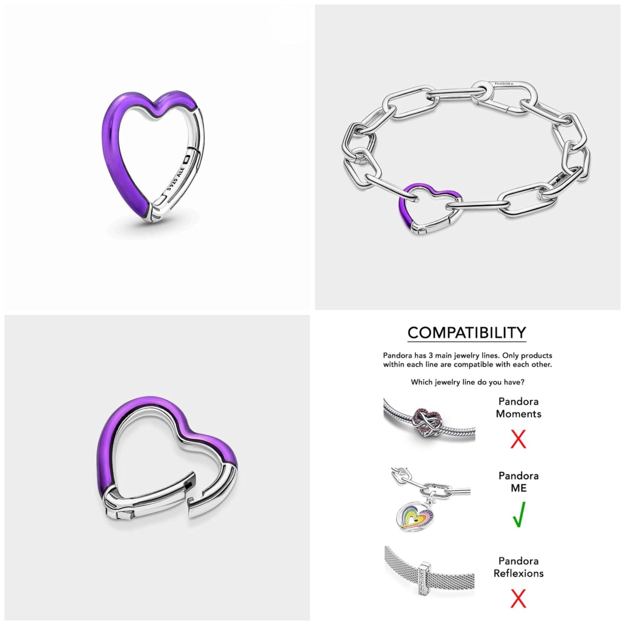 Pandora ME Bright Purple Styling Heart Connector #791973C01