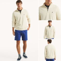 Y2K Cozy Nautica Men’s Quarter-Zip Fleece – XL Light Beige/Cream / Limited!  