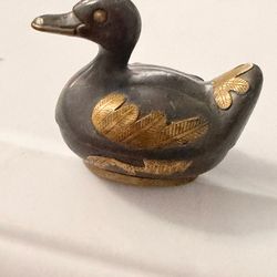 Vintage pewter and brass duck trinket box