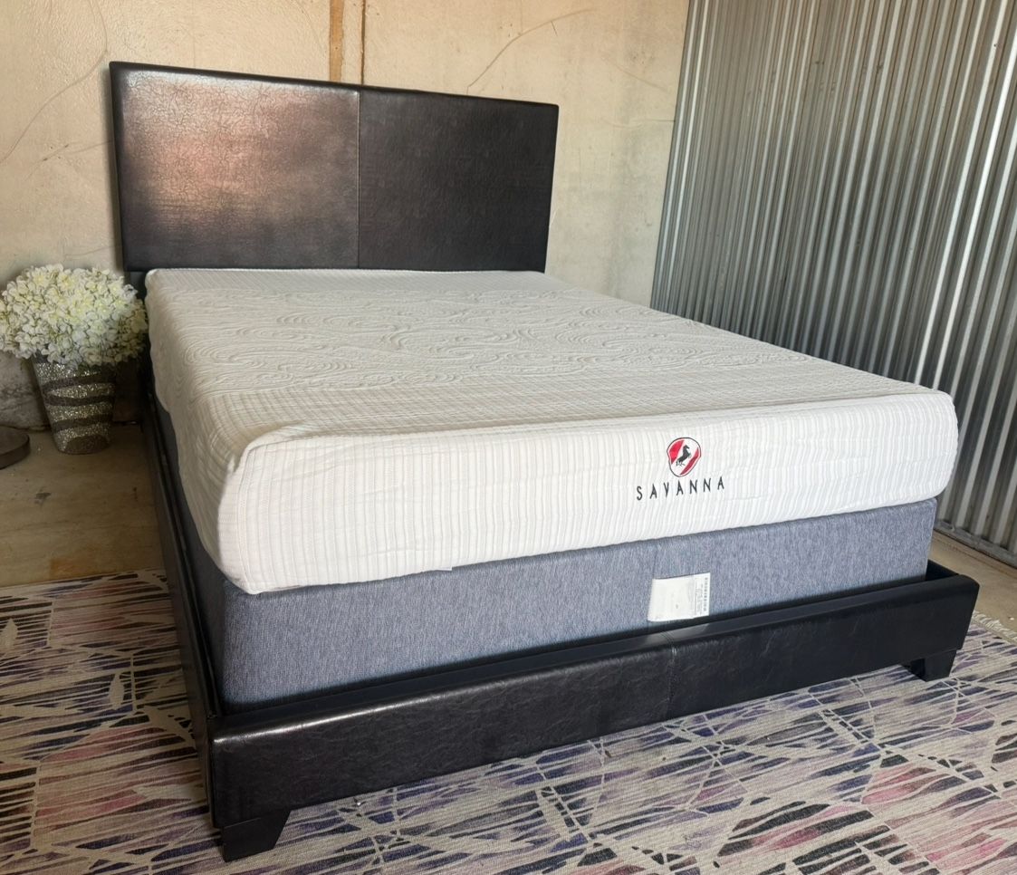 Queen Size Bed Frame Box Spring And Memory Foam Mattress