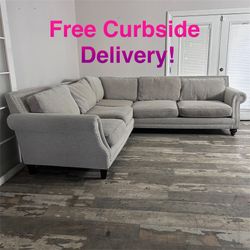 Free Curbside Delivery! Nice Studded Grey Sectional Couch