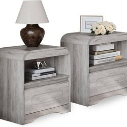   Grey Nightstand Set of 2, Nightstand with Drawers, 22" Modern Nightstands Bed Side Table Large Bedside Stand 18" Wide End Table for Bedroom