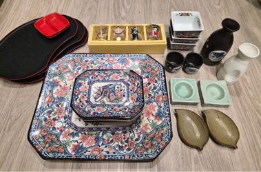Japanese plates, sake cups set