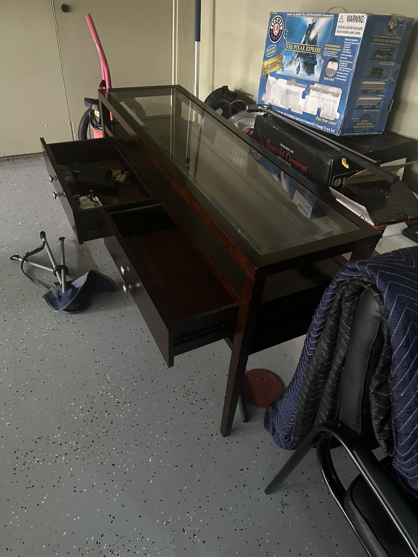 Glass-Top Espresso Console Table with Drawers – Excellent Condition