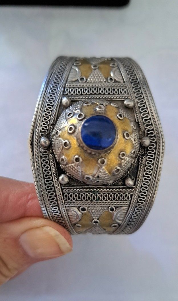 Brass And Lapis Cuff Bracelet