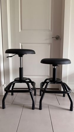 Pair of Adjustable Swivel Counter / Bar Stools – Matte Black