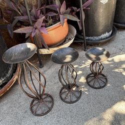 Set Of 3 Bronze Metal Candle Holders 