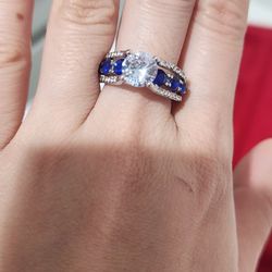 Cubic Zirconia Ring With Blue Synthetic Gem