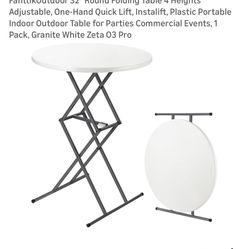 FanttikOutdoor 32" Round Folding Table 4 Heights Adjustable, One-Hand Quick Lift, Instalift, Plastic Portable Indoor Outdoor Table for Parties Commerc