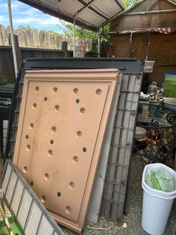 Dog run with dog house