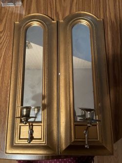 Vintage Gold Mirrored Wall Sconces – Matching Pair Candle Holders