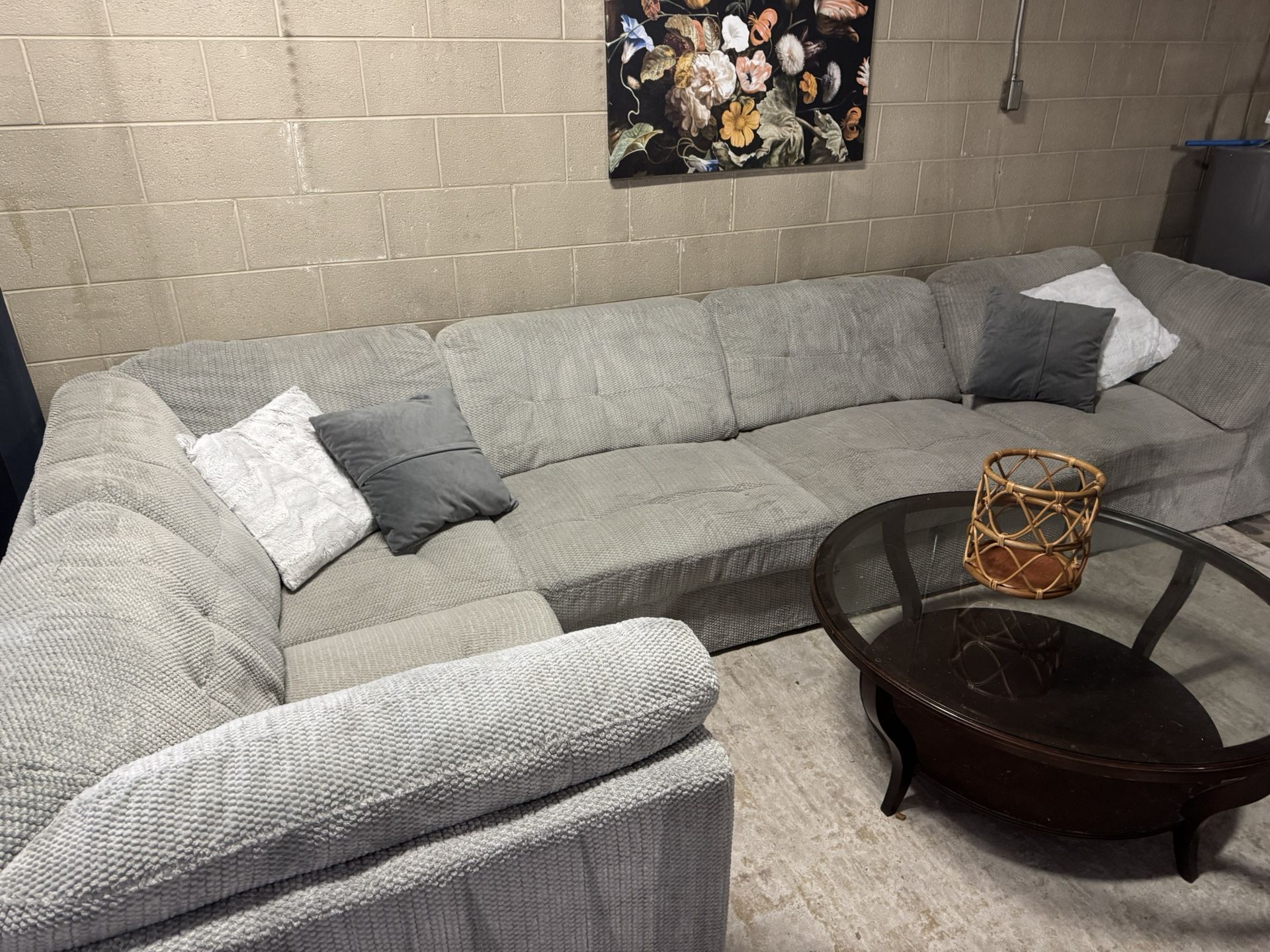 Modular Sectional Light Gray Fur microfiber Couch