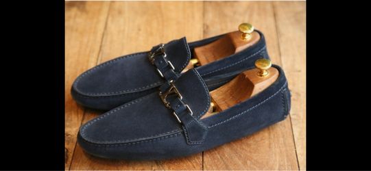 Louis Vuitton Hockenheim Navy Blue Suede Shoes Loafers Mens