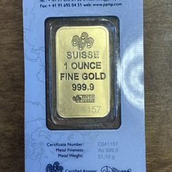 1 Oz. 24k .9999 Gold Bar From Suisse Pamp 
