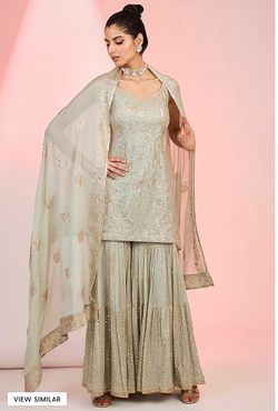 Green Sequin Embroidered Sharara Set