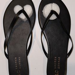Women's LC Lauren Conrad Flip Flops Thongs Flat Sandals Black Sz 7 New