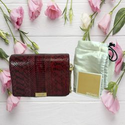 Michael Kors Burgundy Snakeskin Leather Crossbody Bag Gold Chain 7x6 (186100-2)