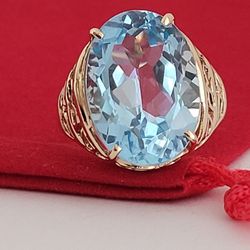 ❤️10k Size 7.75 Gorgeous Solid Yellow Gold Blue Topaz Ring!/ Anillo de Oro con 1 Topacio Azul! 👌🎁Post Tags: 10k 14k