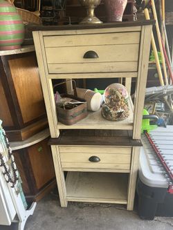 2 Antique White Wooden Side Tables