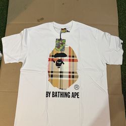 White Burberry bape tee