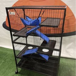 Brand New 4 Tier 45” Steel Small Animal Cage Kit for Guinea Pigs, Ferret, Bunny with Wheels, Brakes, Hammock, 4 Platforms, Removable Tray and Ladder w