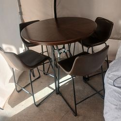 High Dining Set Leather Stools