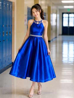 Speechless Big Girls Elegant Embellished Beaded Waist Cobalt Formal Maxi Dress Juniors size 16
