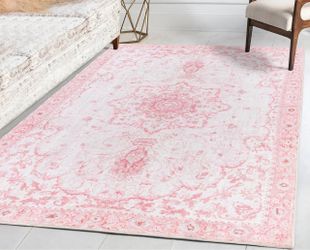 Pink Floral Medallion Area Rug 5x7