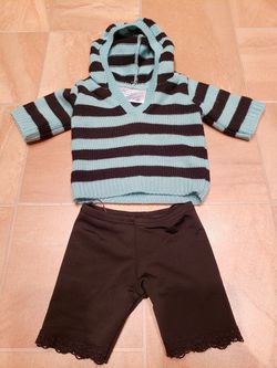 Build A Bear Blue Striped Hoodie Sweater and Black Leggings