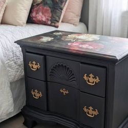 Moody Floral Artisan Nightstand / Side Table