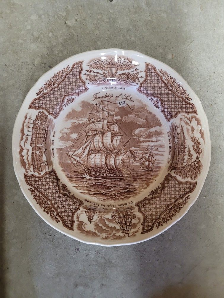 Alfred Meakin Fair Winds Historical Scenes, "The Friendship of Salem" Dinner Plate