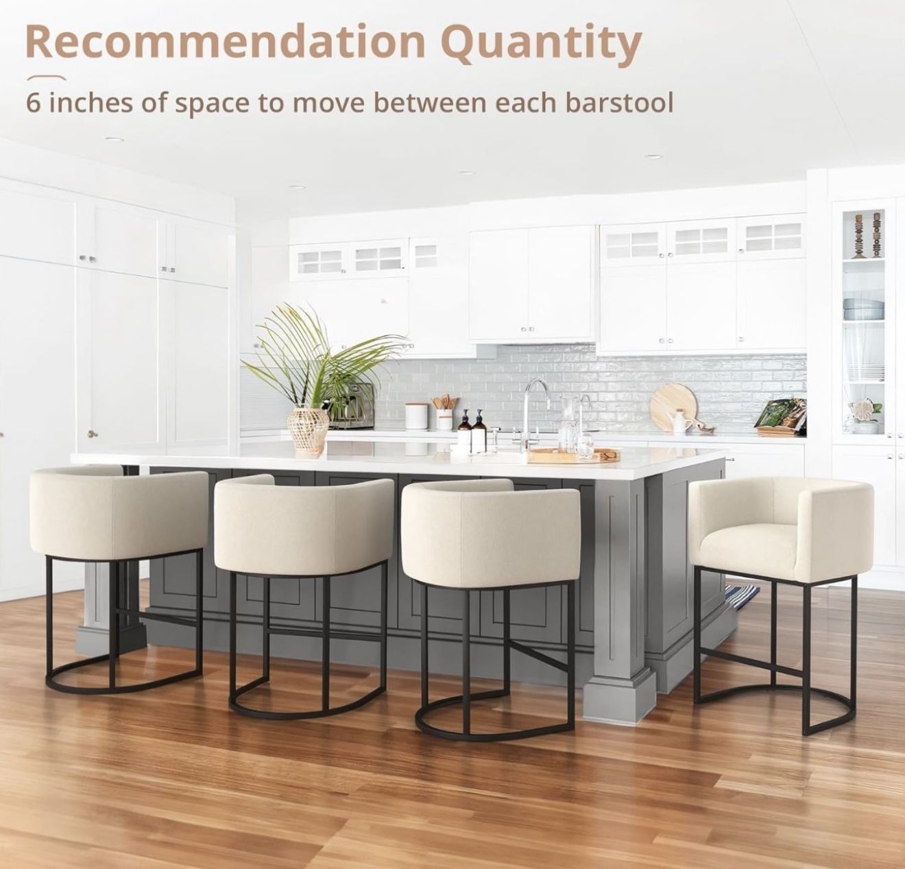 Linen Fabric Upholstered Accent Barstools for Kitchen Island, Linen Color