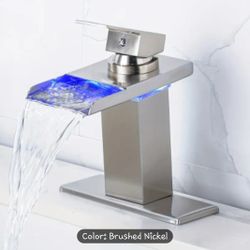 Waterfall Spout Bathroom Faucet with Color Changing LED
