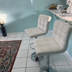 2 White Leather Bar Stools