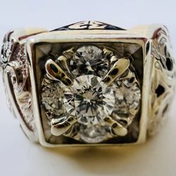 Vintage Natural Diamond Masonic Men's Ring 