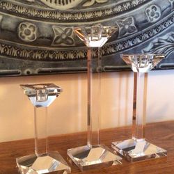 Three Crystal Candlestick Holders