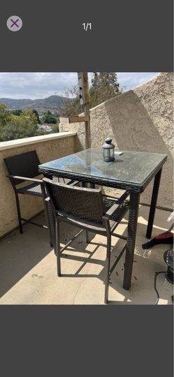 Outdoor Patio Wicker Chairs and Table with Glass top
