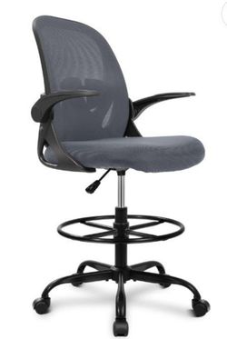 NEW-Primy Drafting Chair Tall Office Chair with Flip-up Armrests Executive Ergonomic Computer Standing Desk Chair with Lumbar Support and Adjustable F