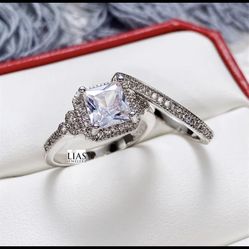 New 18k White Gold Wedding Ring Set 